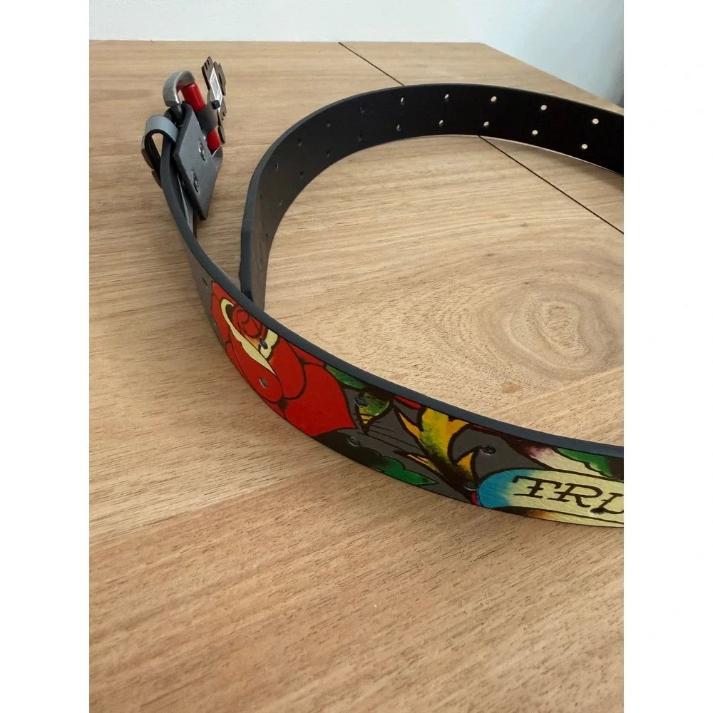 Ed Hardy Mens Tattoo Graphic Studded Belt Grey Skull Rose Size 38